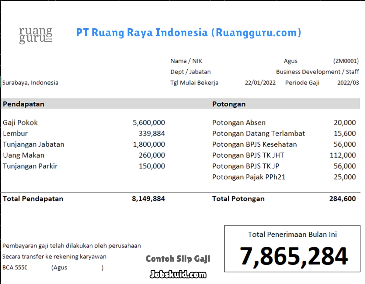 Slip Gaji PT Ruang Raya Indonesia (Ruangguru.com)