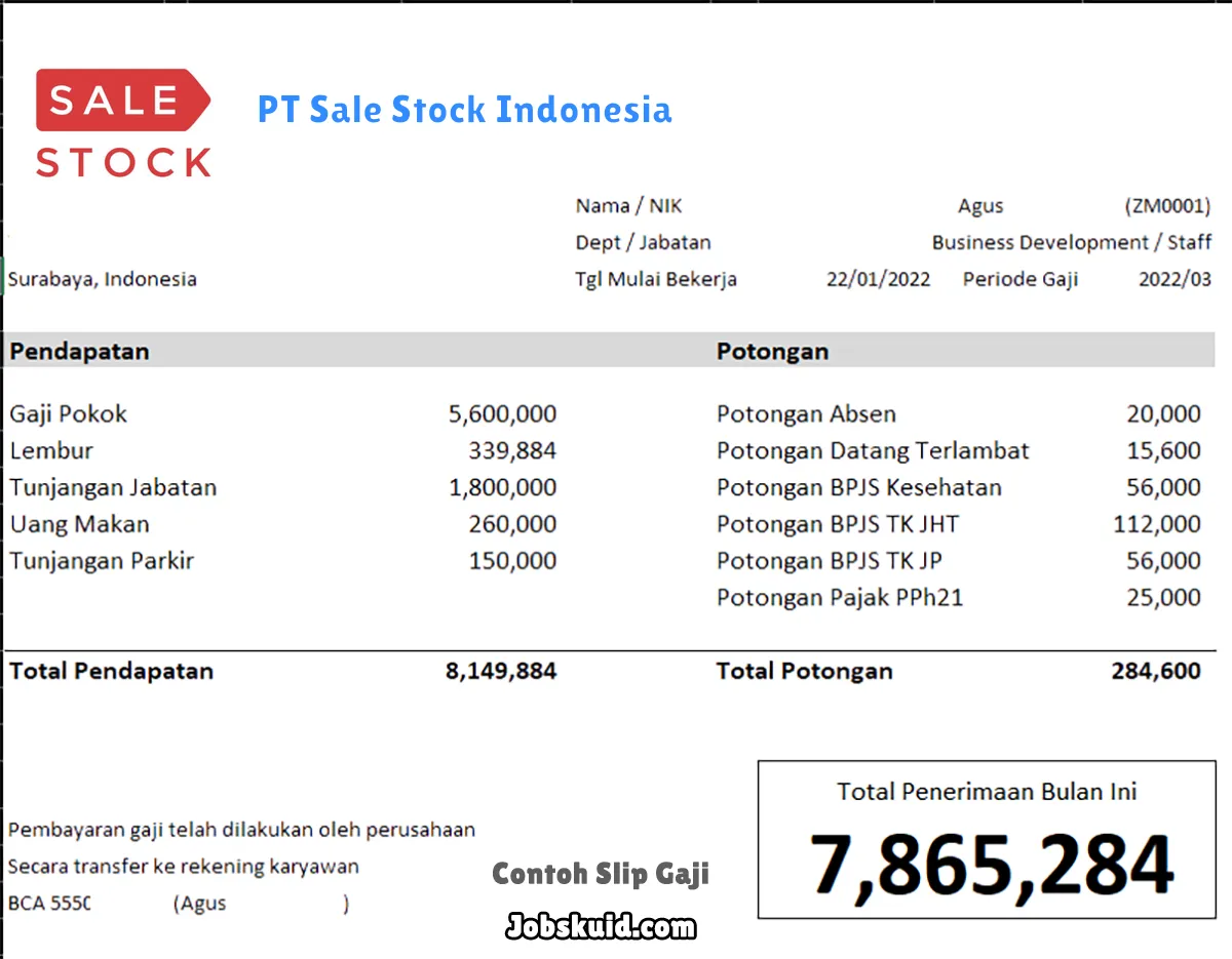 Slip Gaji PT Sale Stock Indonesia