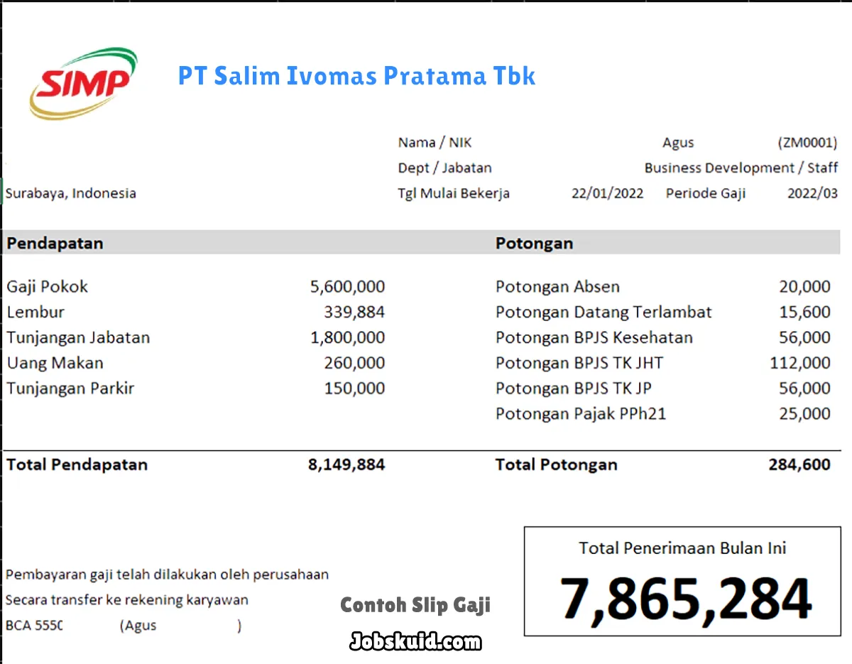 Slip Gaji PT Salim Ivomas Pratama Tbk