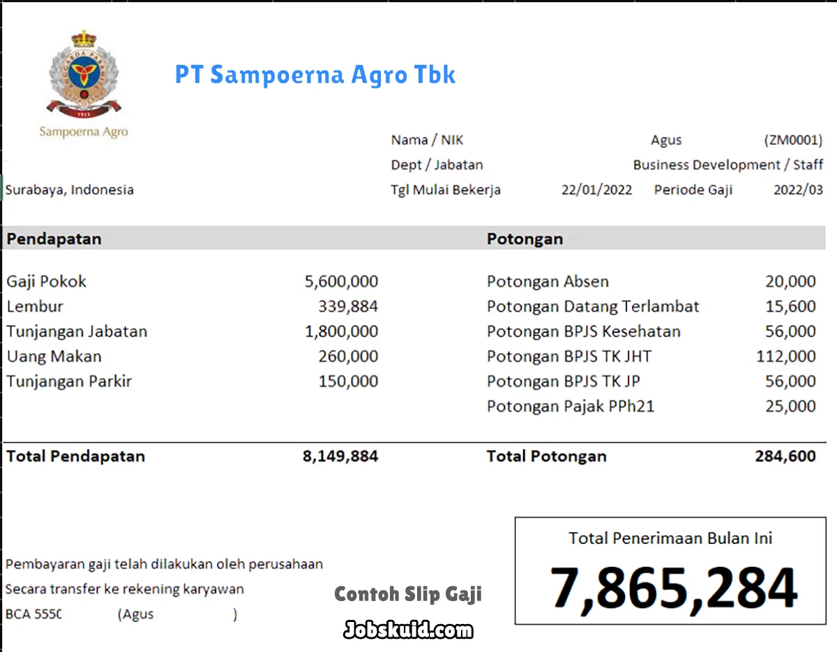 Slip Gaji PT Sampoerna Agro Tbk