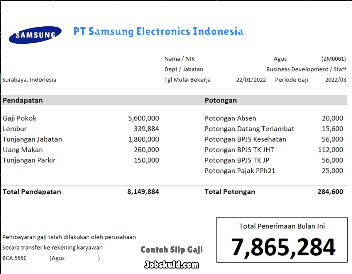 Slip Gaji PT Samsung Electronics Indonesia