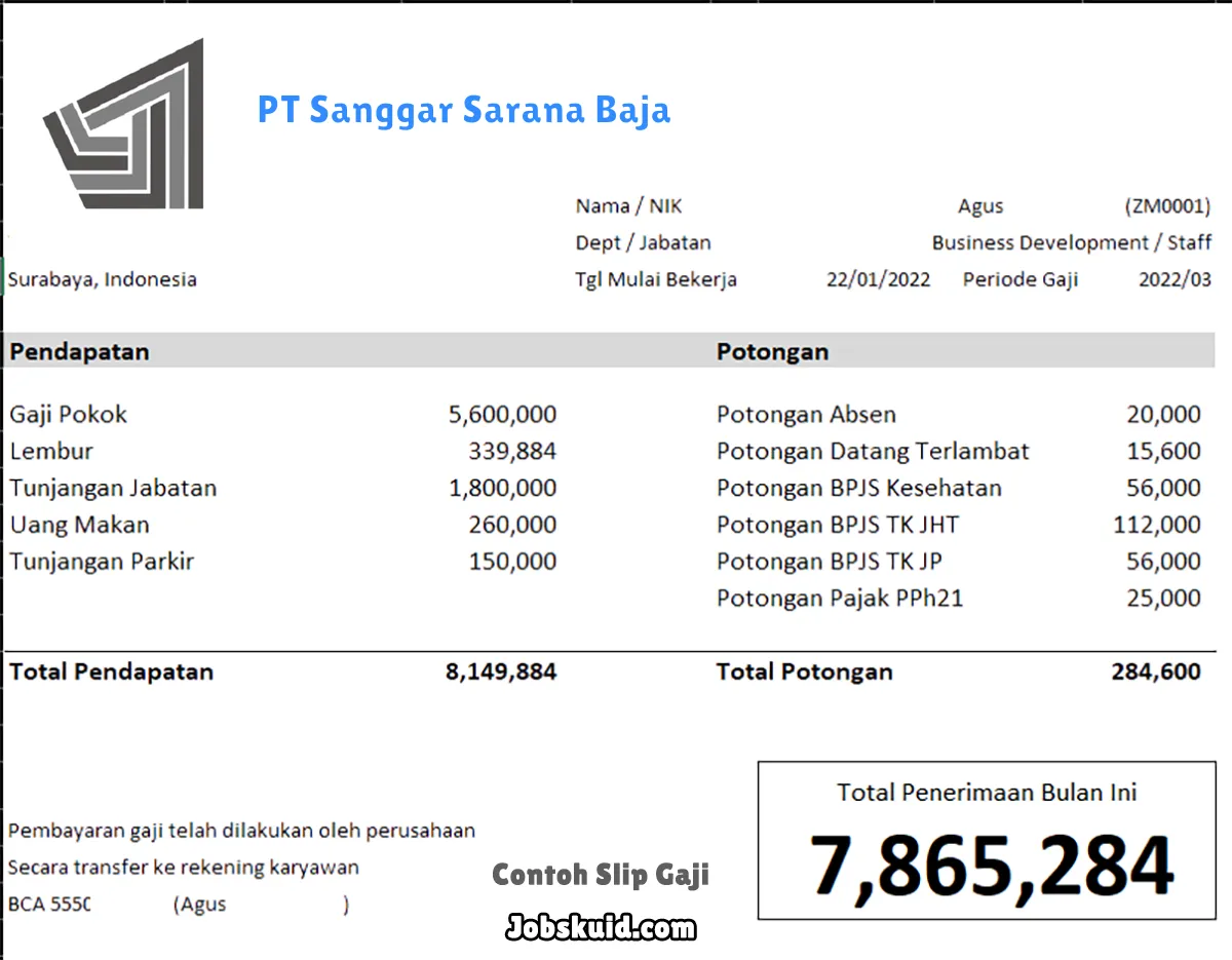 Slip Gaji PT Sanggar Sarana Baja