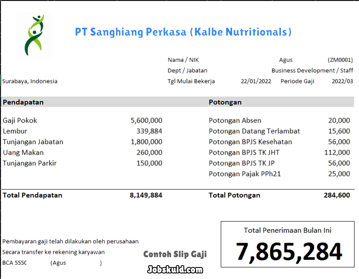 Slip Gaji PT Sanghiang Perkasa (Kalbe Nutritionals)