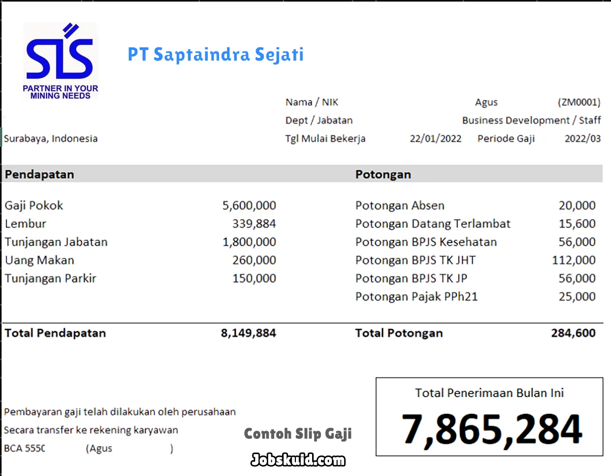 Slip Gaji PT Saptaindra Sejati