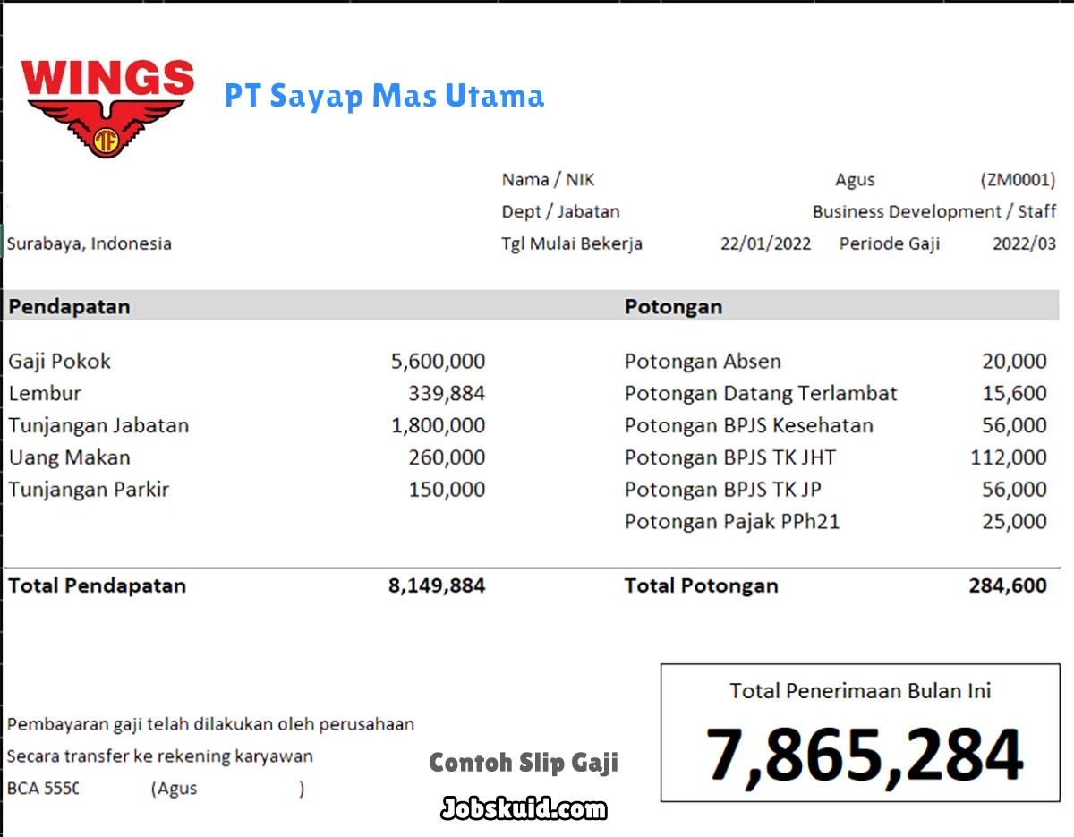 Slip Gaji PT Sayap Mas Utama