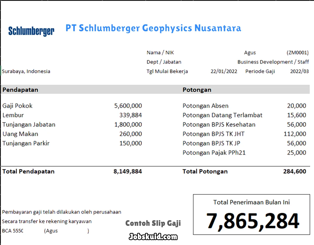 Slip Gaji PT Schlumberger Geophysics Nusantara