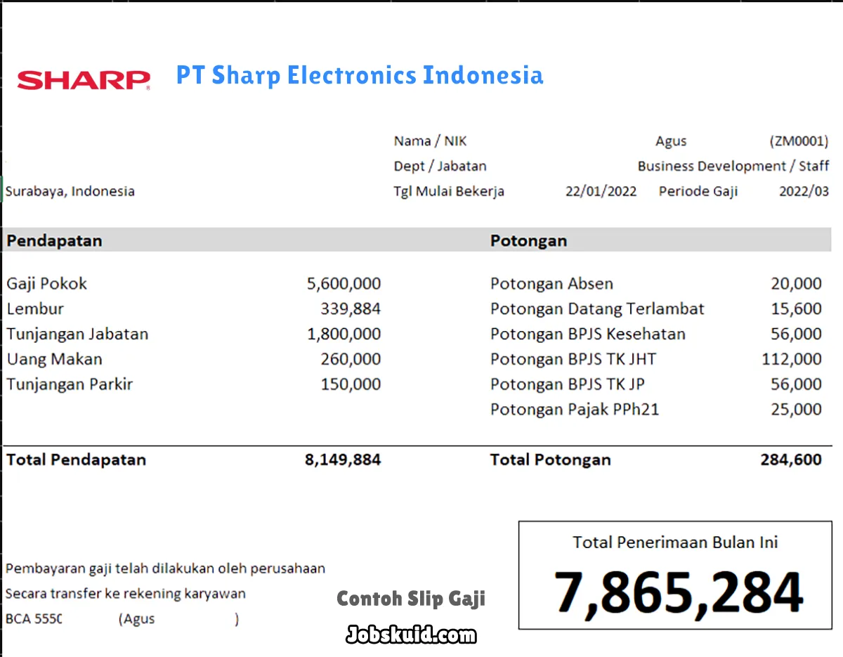 Slip Gaji PT Sharp Electronics Indonesia