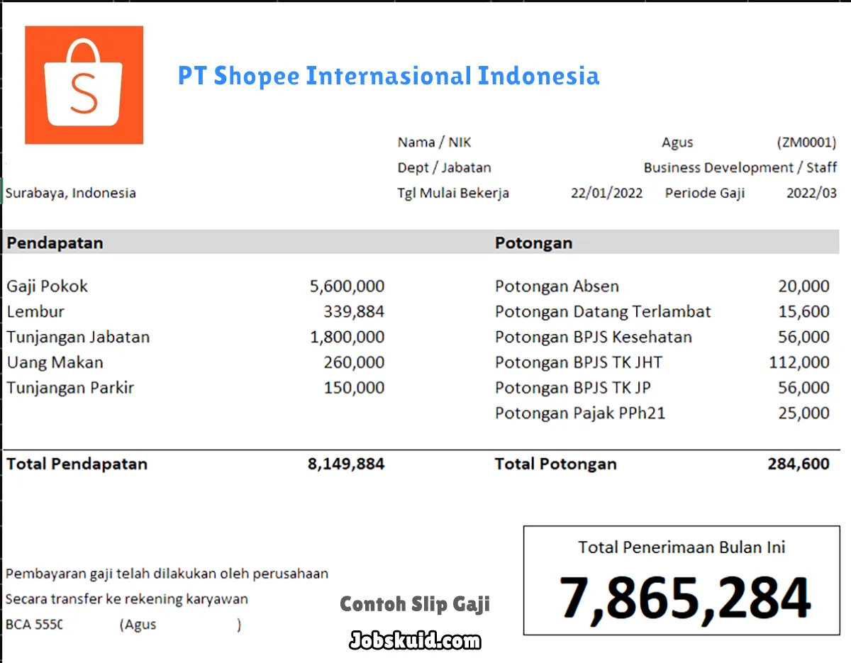 Slip Gaji PT Shopee Internasional Indonesia