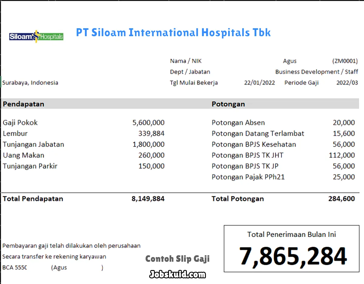 Slip Gaji PT Siloam International Hospitals Tbk