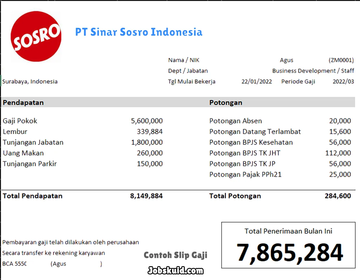 Slip Gaji PT Sinar Sosro Indonesia