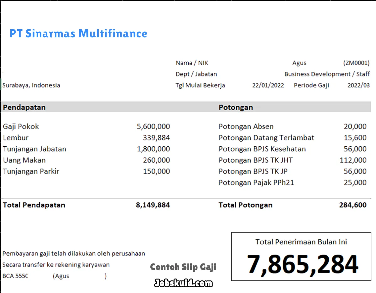 Slip Gaji PT Sinarmas Multifinance