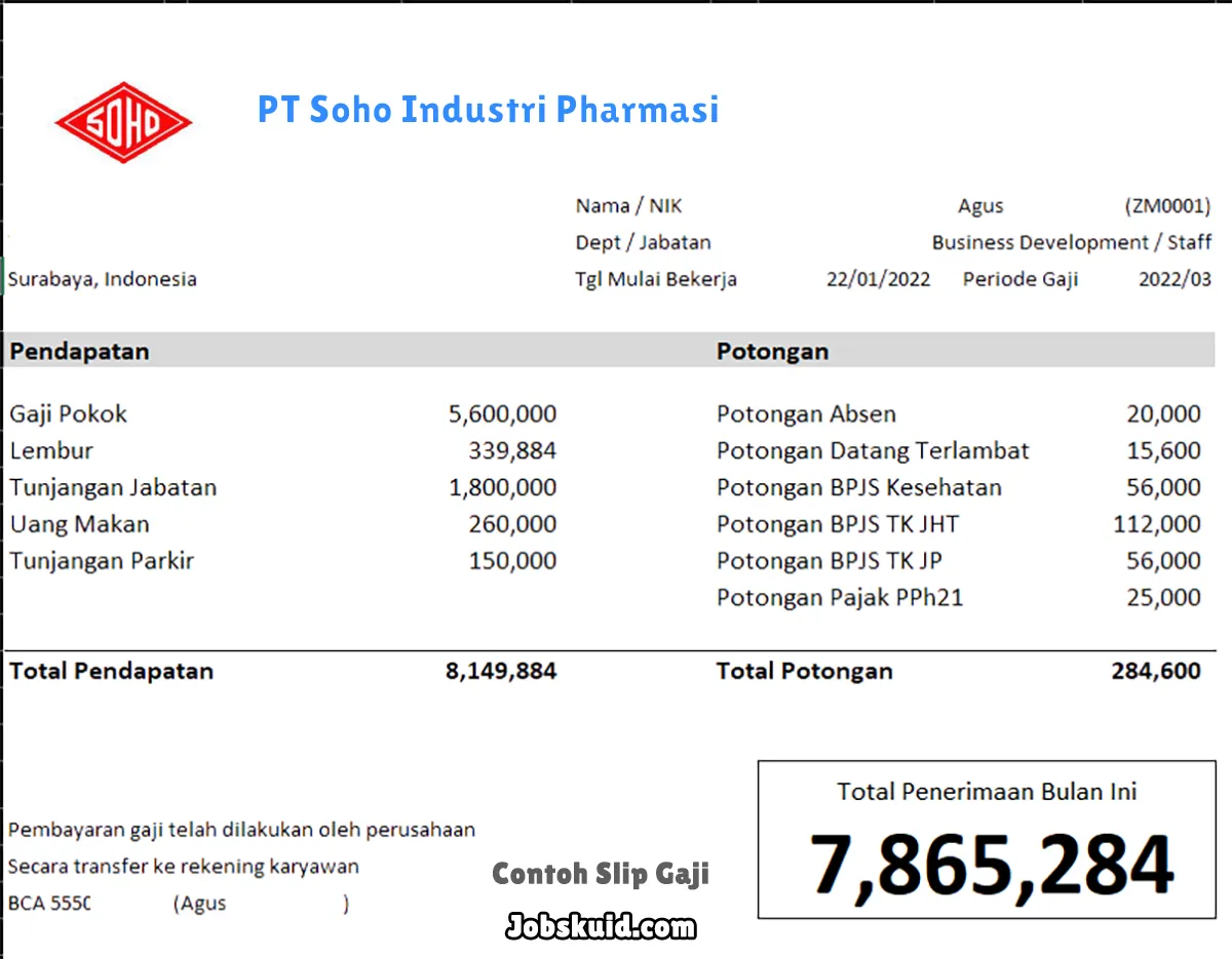 Slip Gaji PT Soho Industri Pharmasi