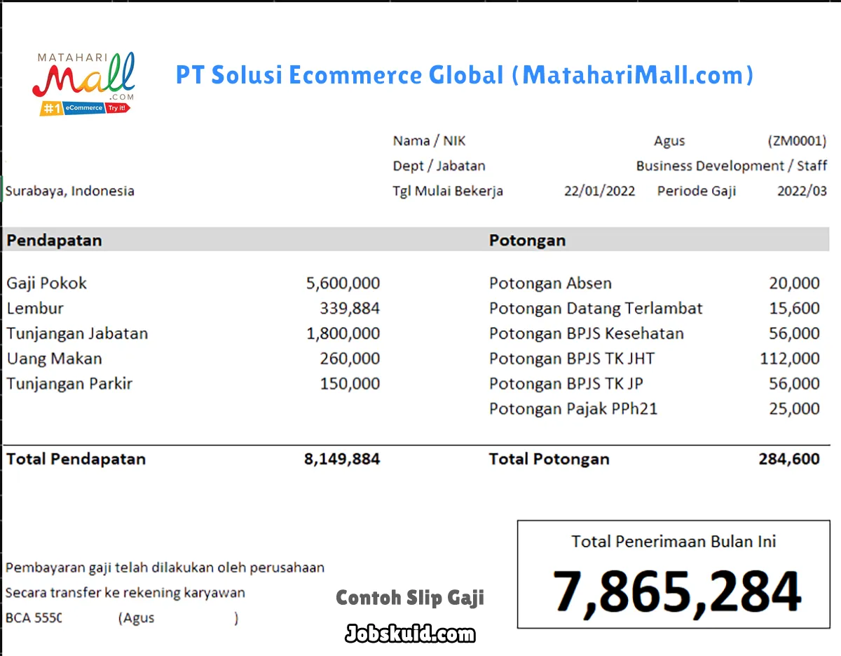 Slip Gaji PT Solusi Ecommerce Global (MatahariMall.com)