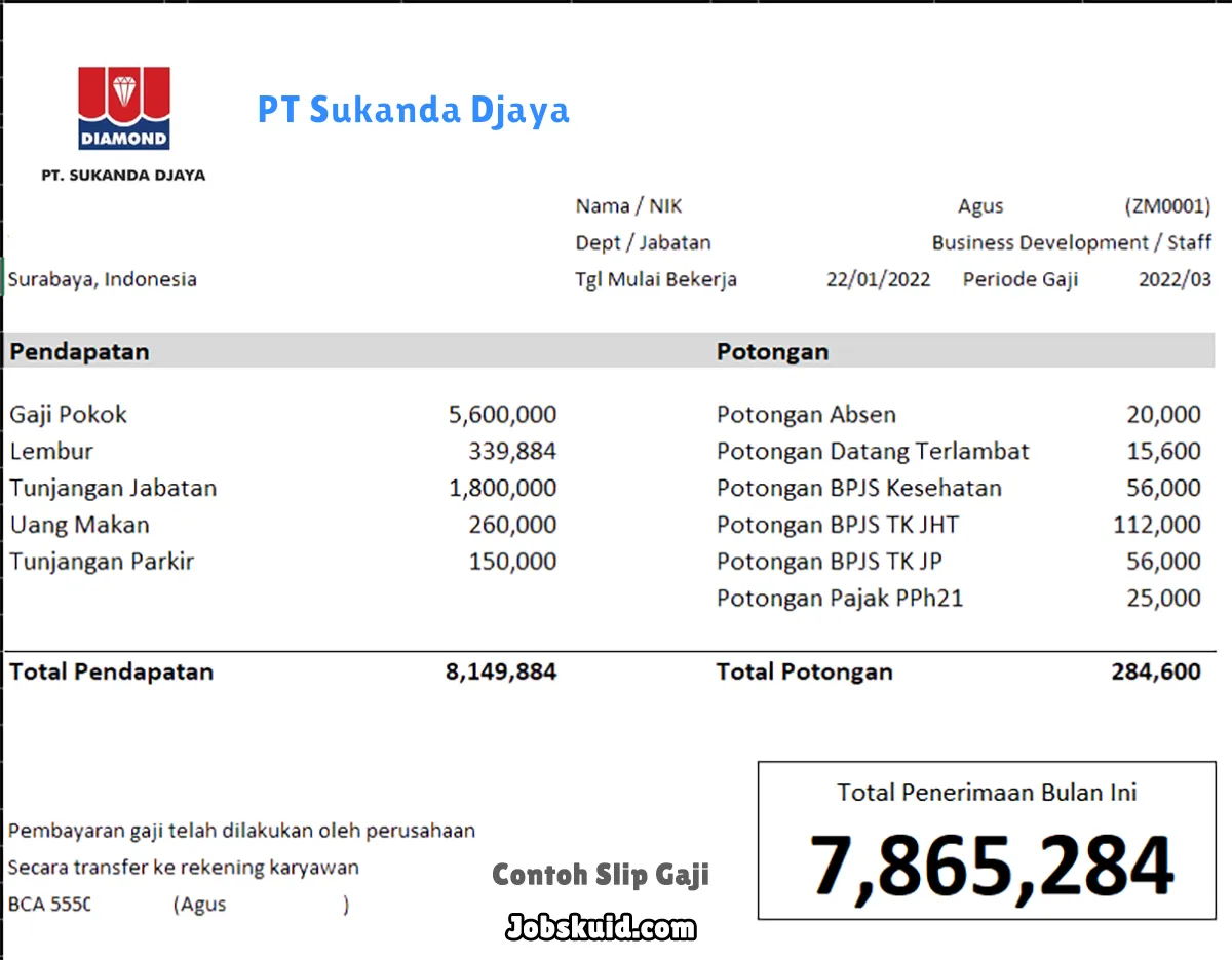 Slip Gaji PT Sukanda Djaya