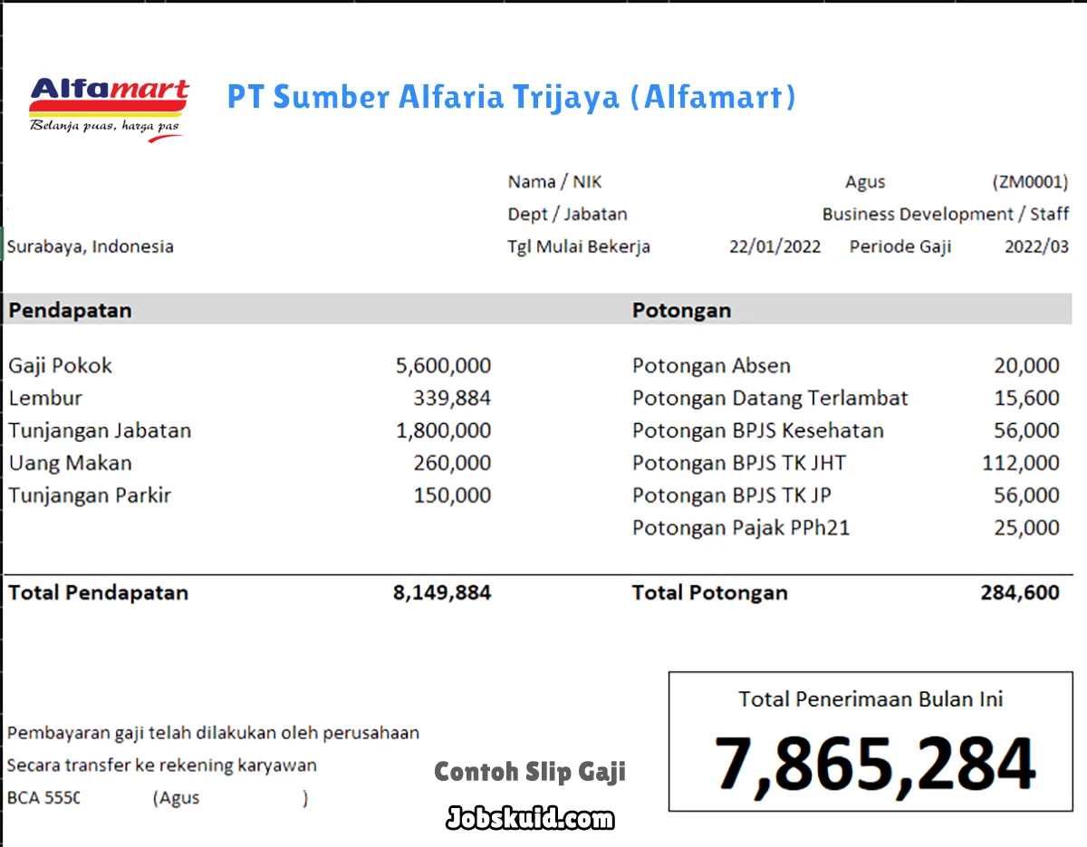 Slip Gaji PT Sumber Alfaria Trijaya (Alfamart)