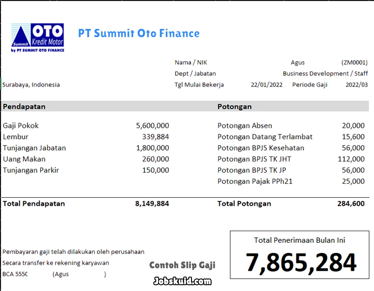 Slip Gaji PT Summit Oto Finance