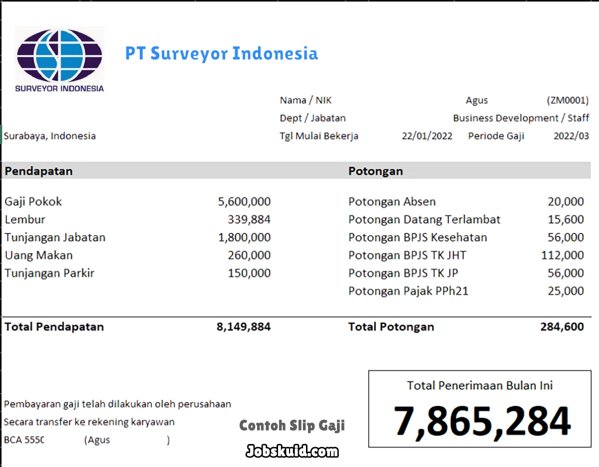 Slip Gaji PT Surveyor Indonesia