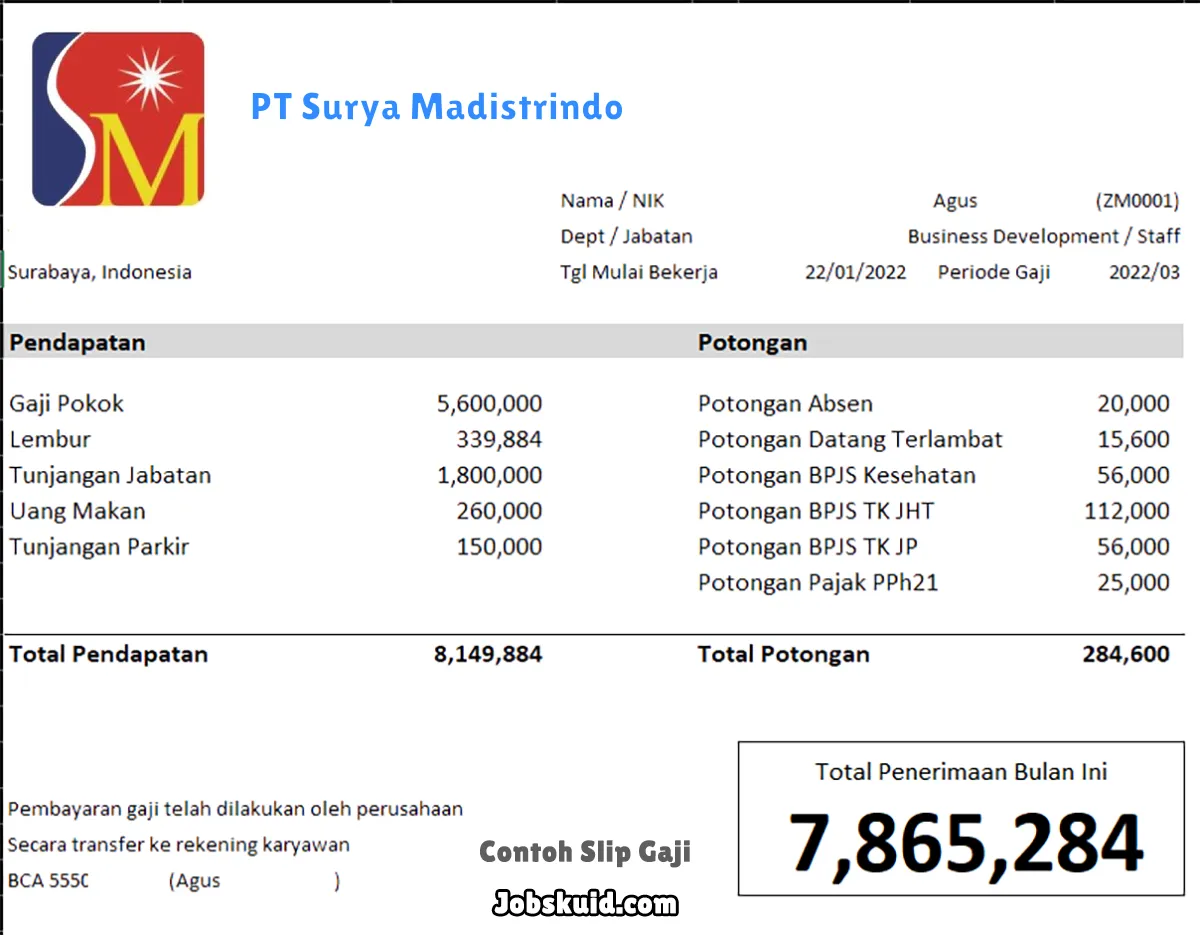 Slip Gaji PT Surya Madistrindo