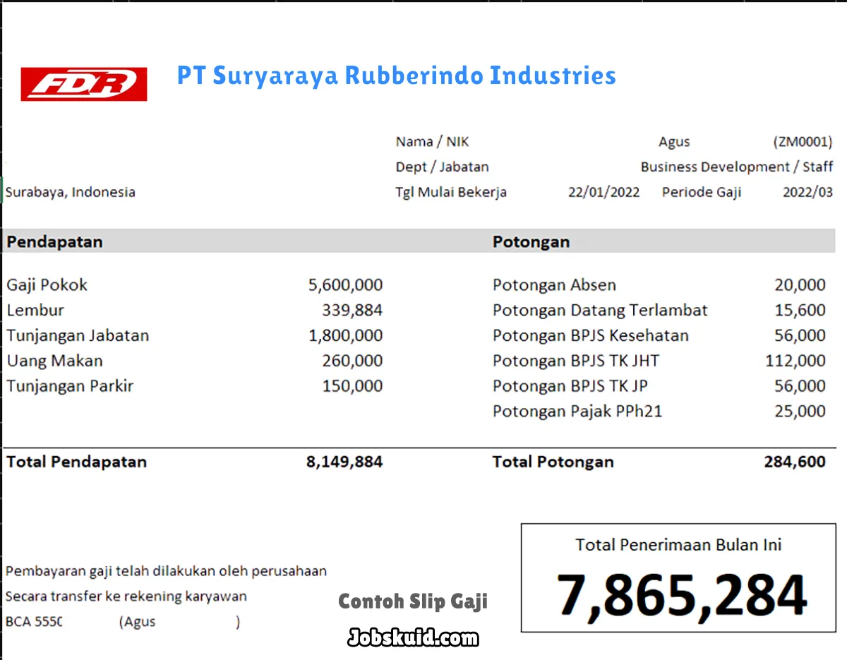 Slip Gaji PT Suryaraya Rubberindo Industries