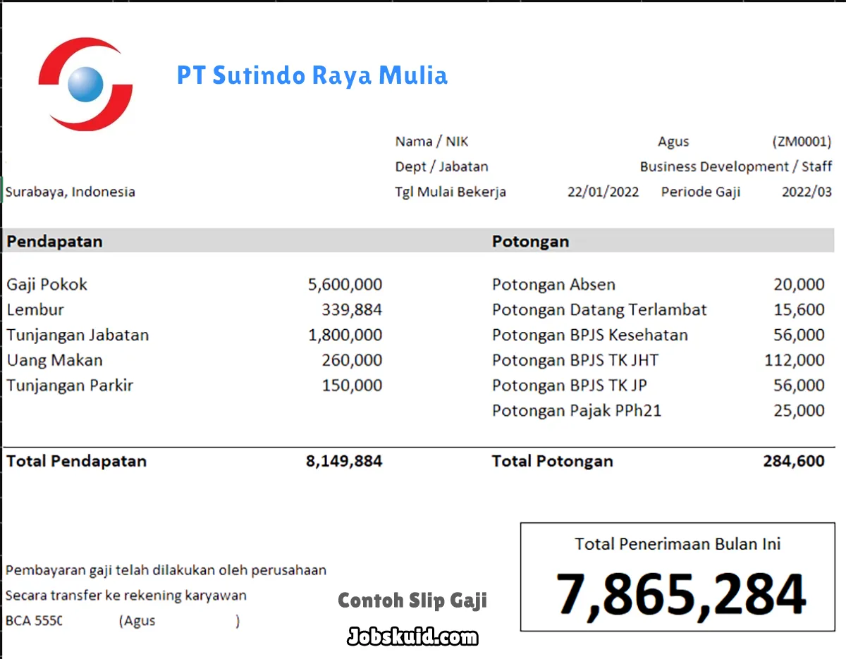 Slip Gaji PT Sutindo Raya Mulia