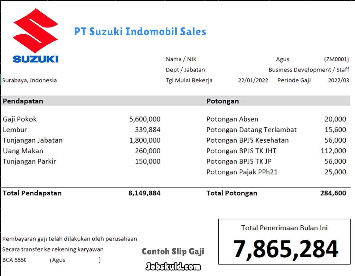 Slip Gaji PT Suzuki Indomobil Sales