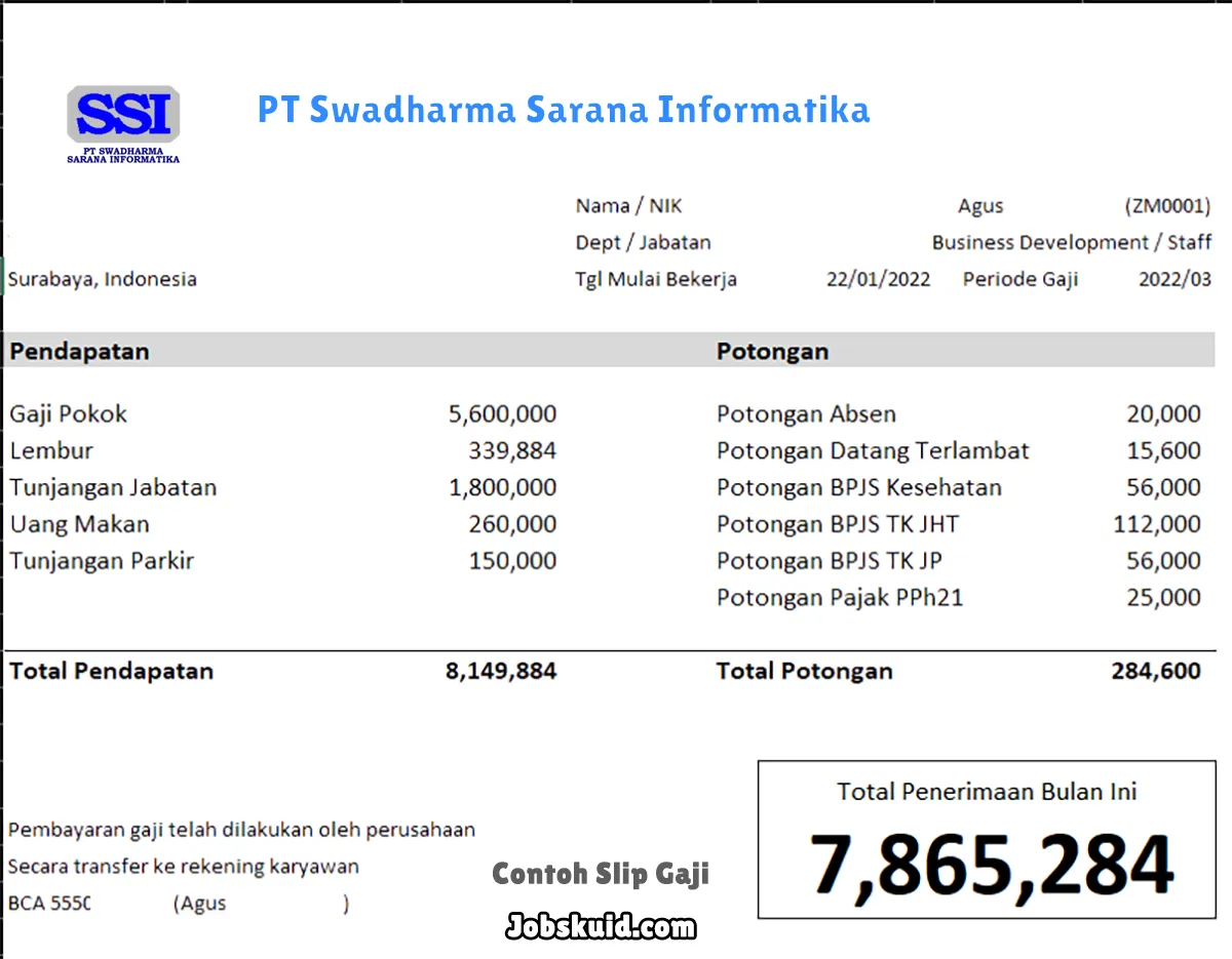 Slip Gaji PT Swadharma Sarana Informatika