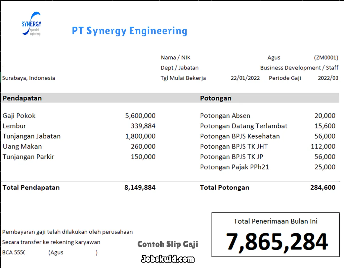 Slip Gaji PT Synergy Engineering