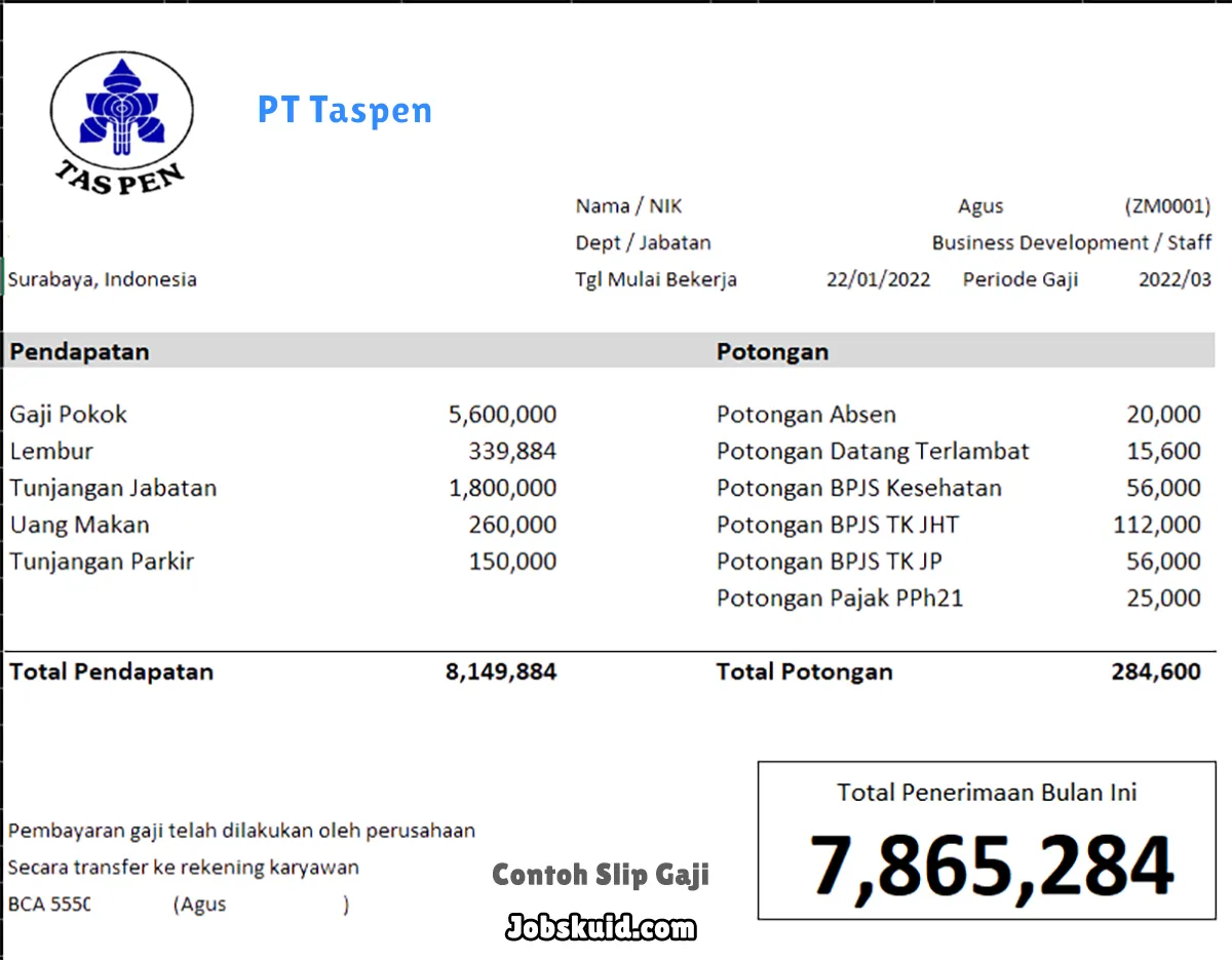 Slip Gaji PT Taspen