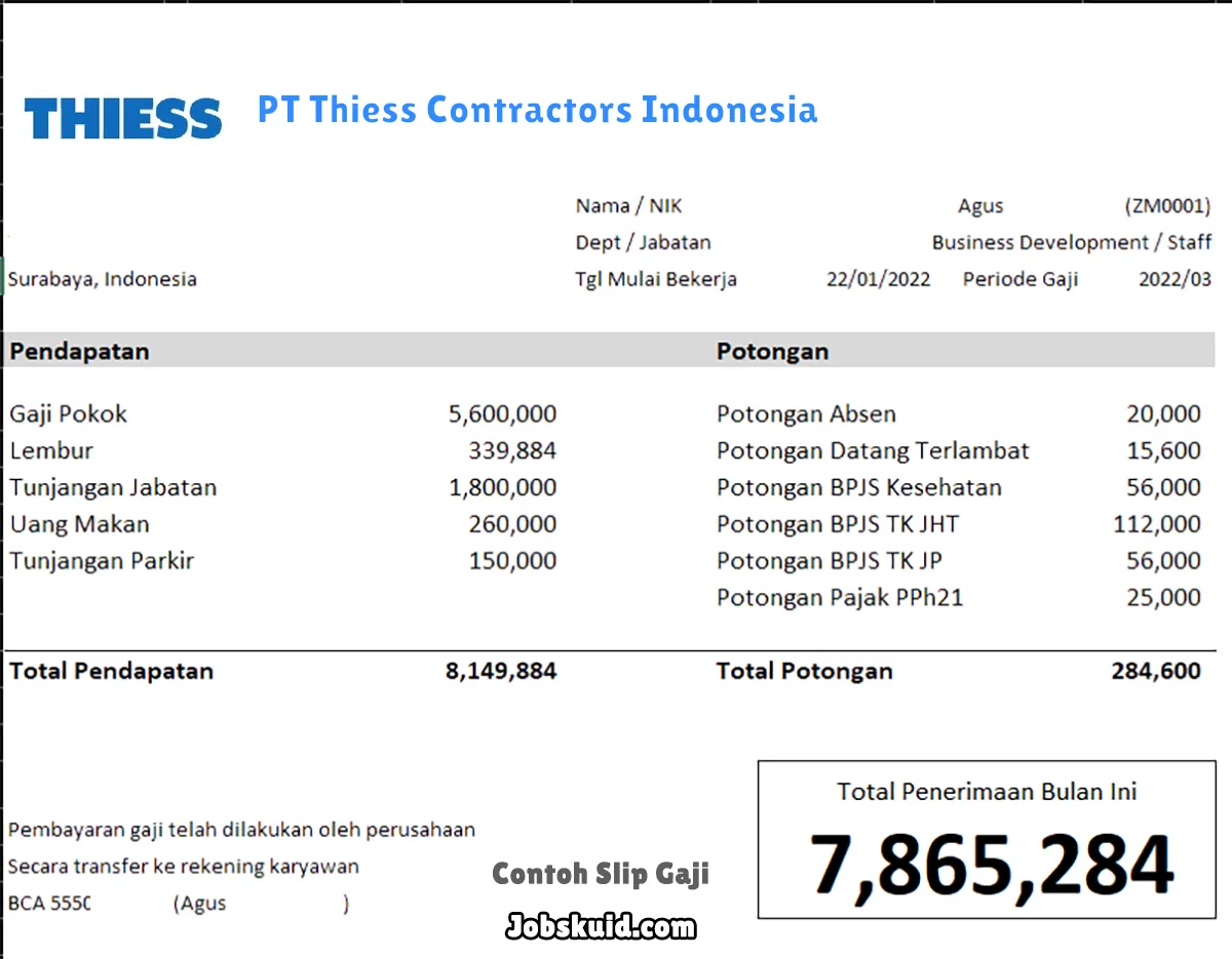 Slip Gaji PT Thiess Contractors Indonesia