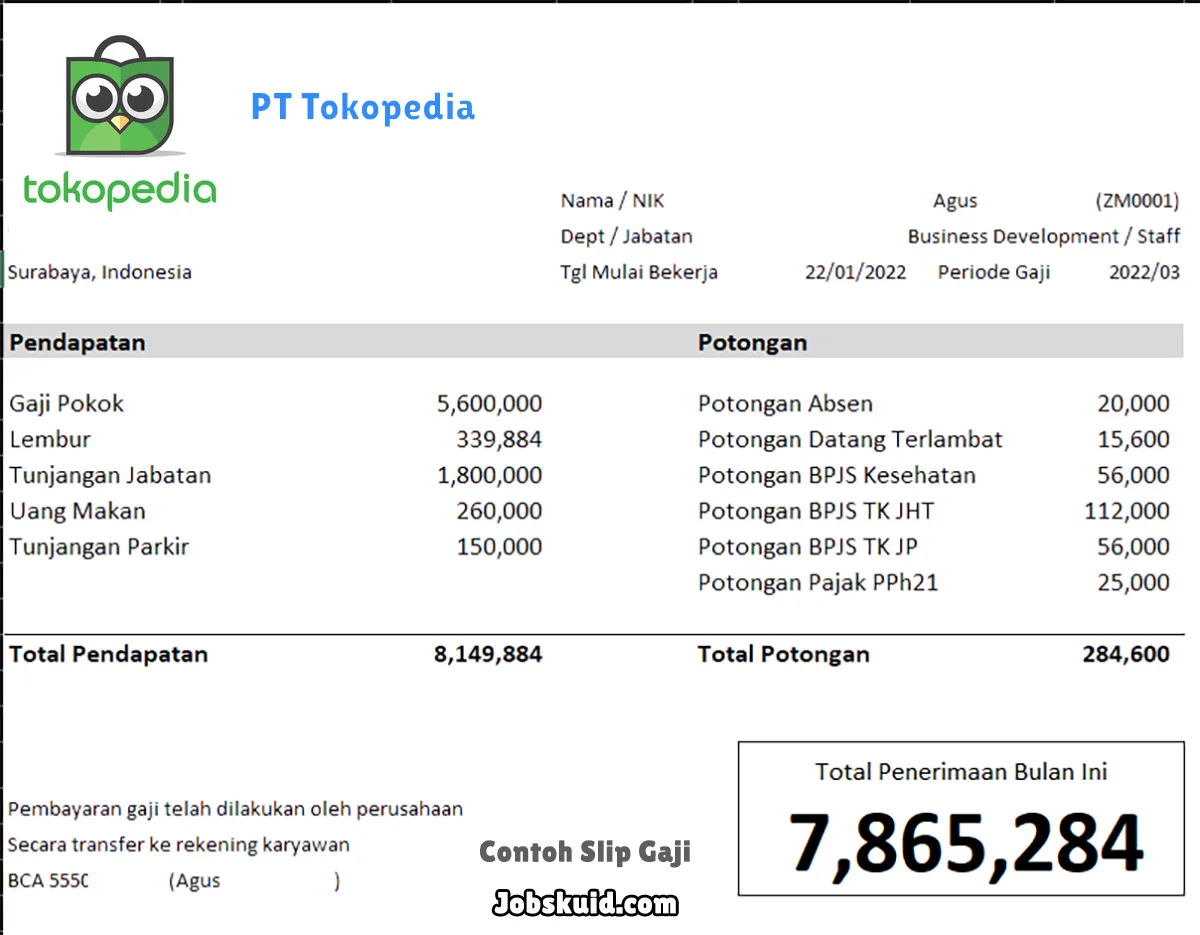 Slip Gaji PT Tokopedia