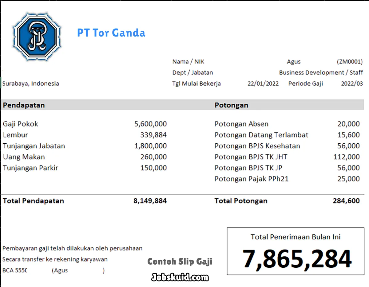 Slip Gaji PT Tor Ganda