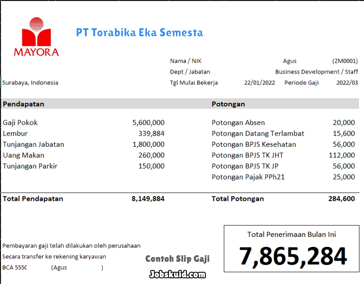 Slip Gaji PT Torabika Eka Semesta