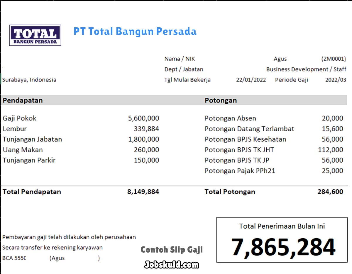 Slip Gaji PT Total Bangun Persada