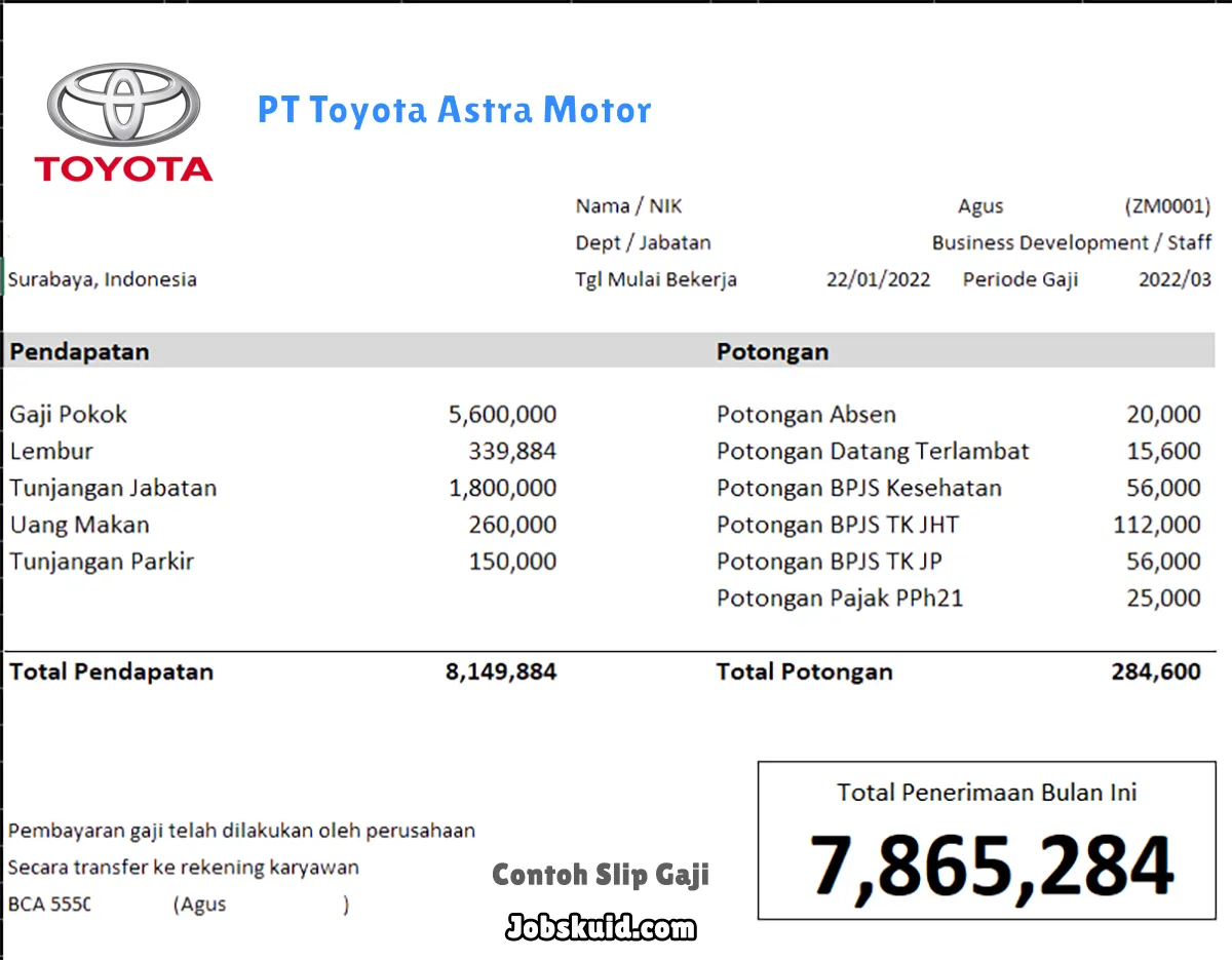 Slip Gaji PT Toyota Astra Motor