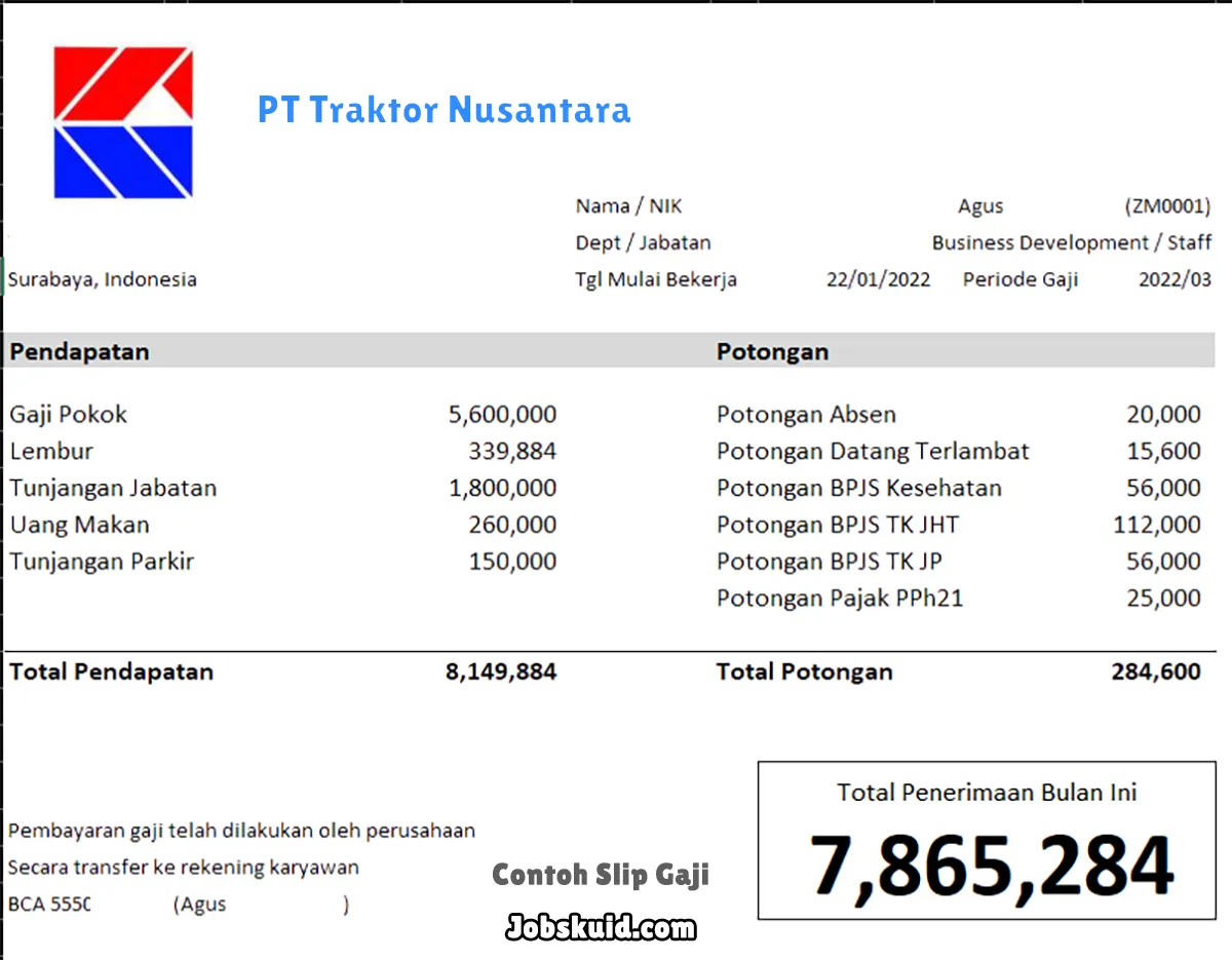 Slip Gaji PT Traktor Nusantara