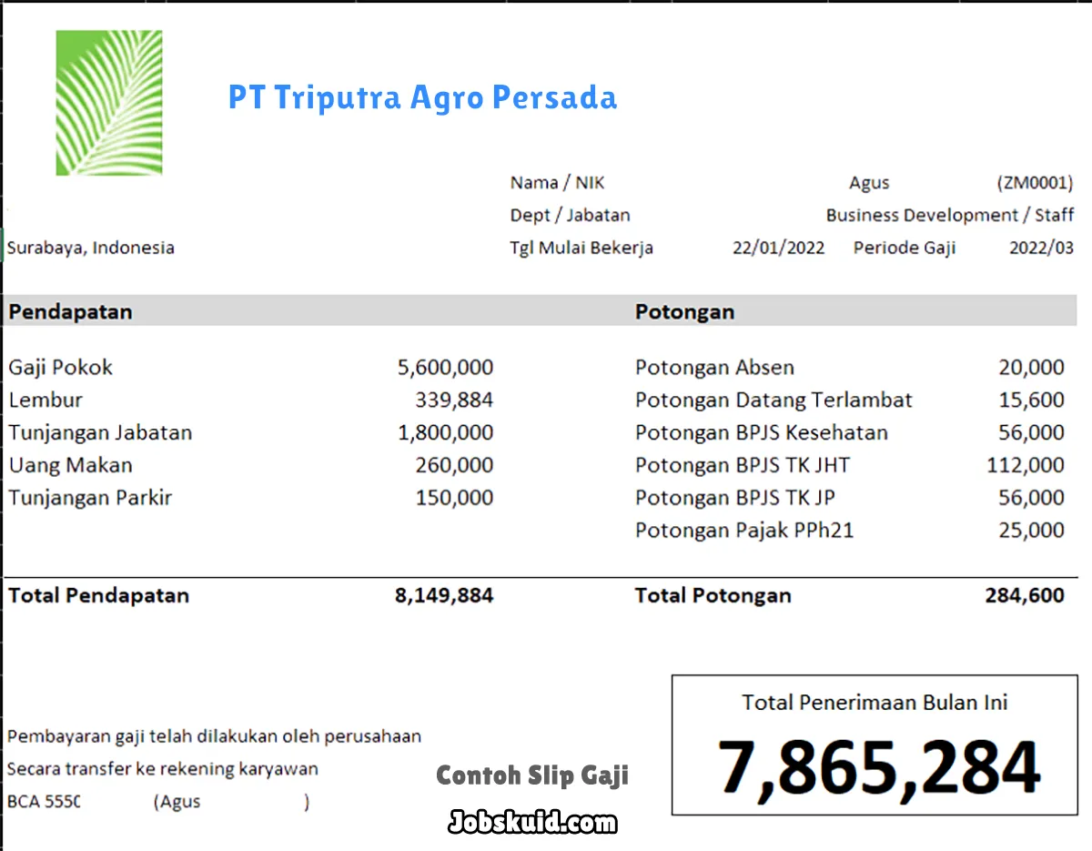 Slip Gaji PT Triputra Agro Persada