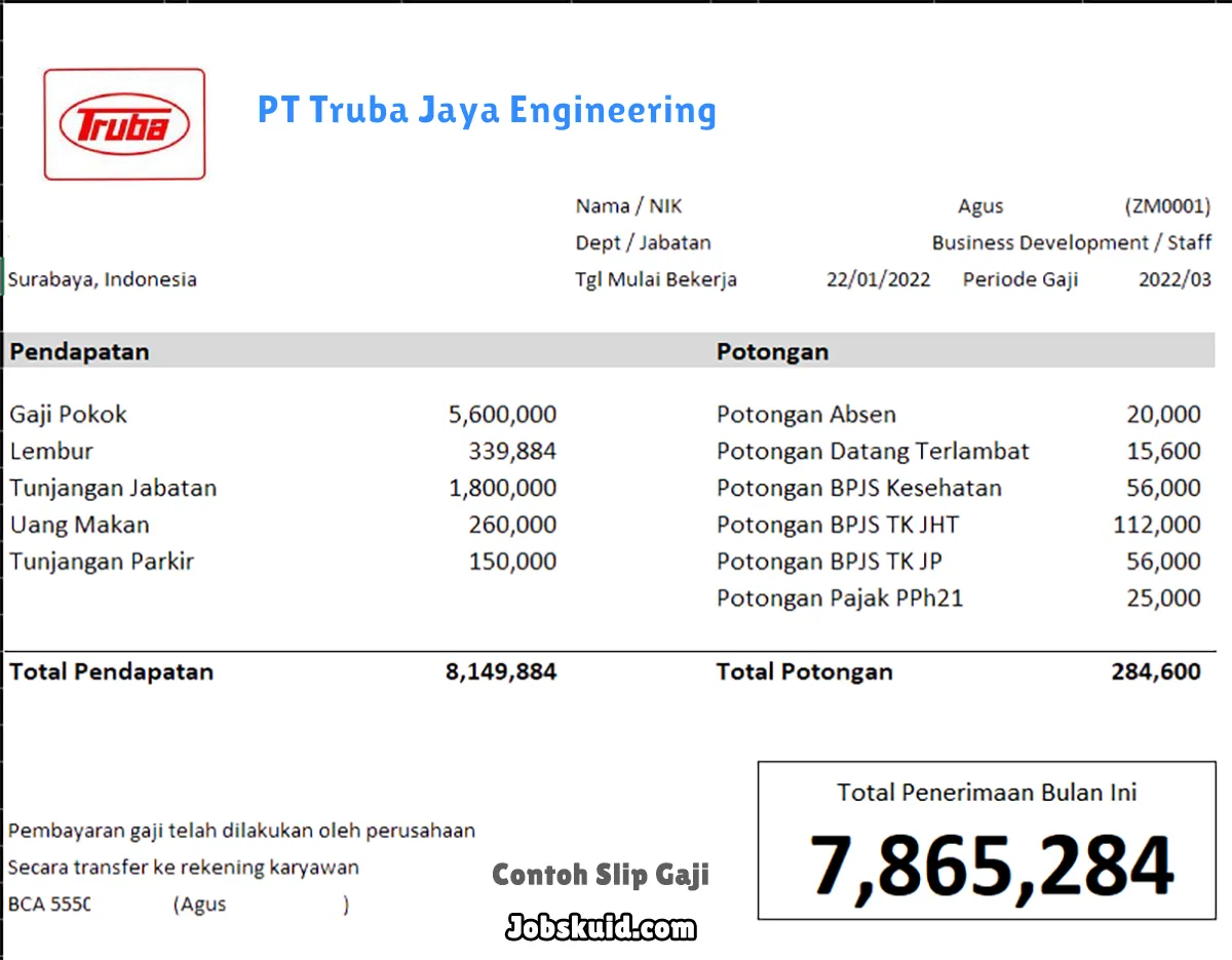 Slip Gaji PT Truba Jaya Engineering