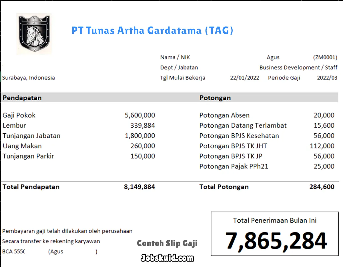 Slip Gaji PT Tunas Artha Gardatama (TAG)