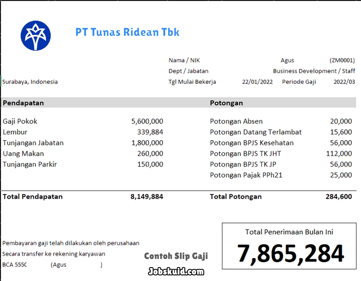 Slip Gaji PT Tunas Ridean Tbk