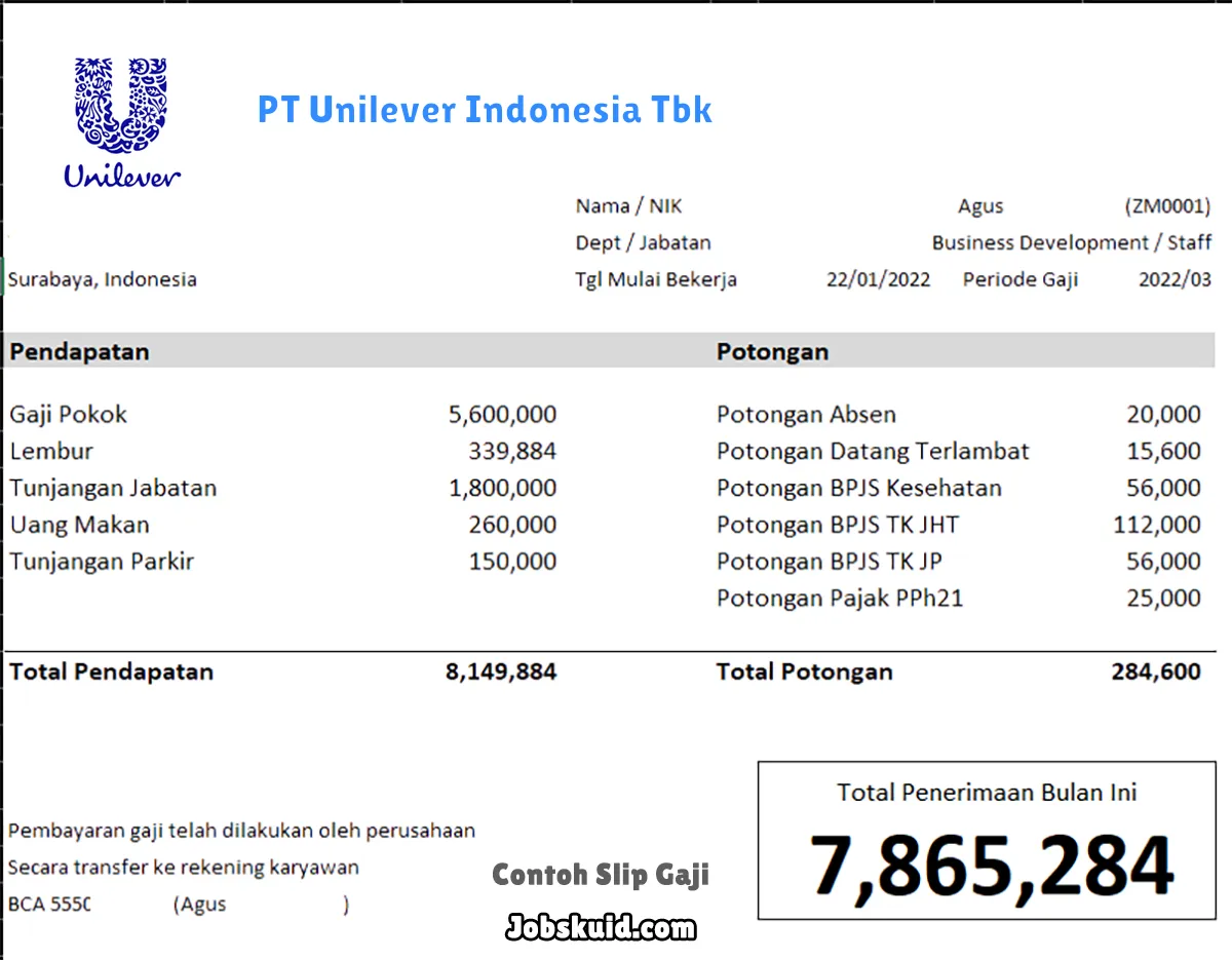 Slip Gaji PT Unilever Indonesia Tbk