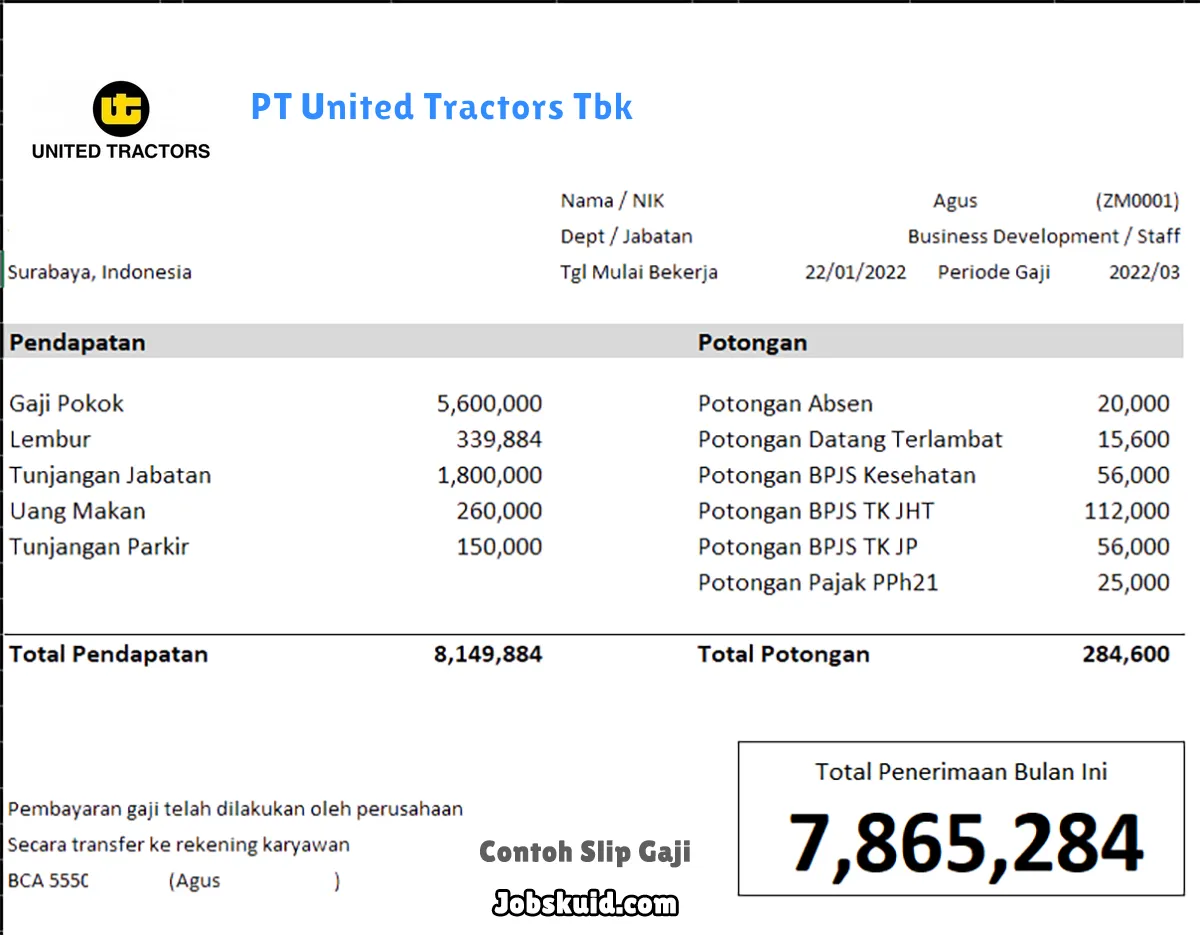 Slip Gaji PT United Tractors Tbk