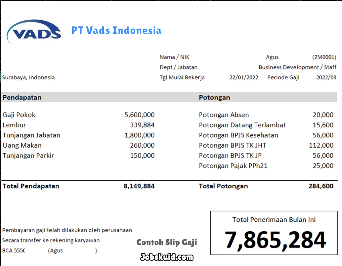 Slip Gaji PT Vads Indonesia