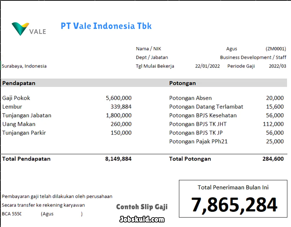 Slip Gaji PT Vale Indonesia Tbk