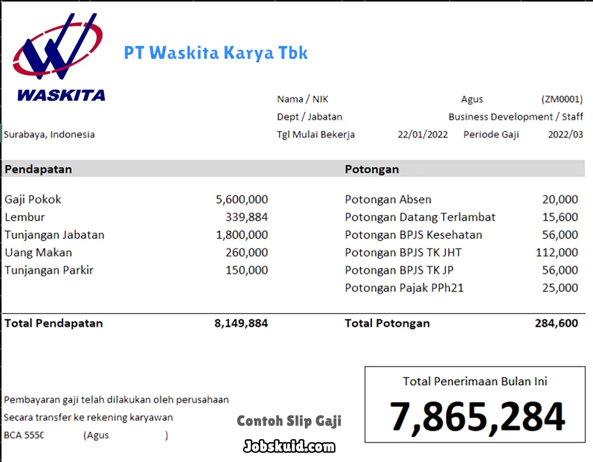 Slip Gaji PT Waskita Karya Tbk