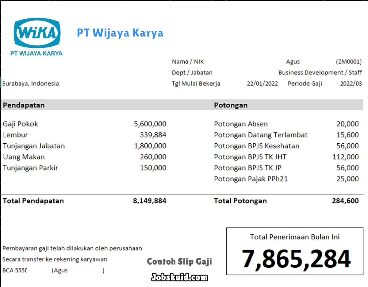 Slip Gaji PT Wijaya Karya