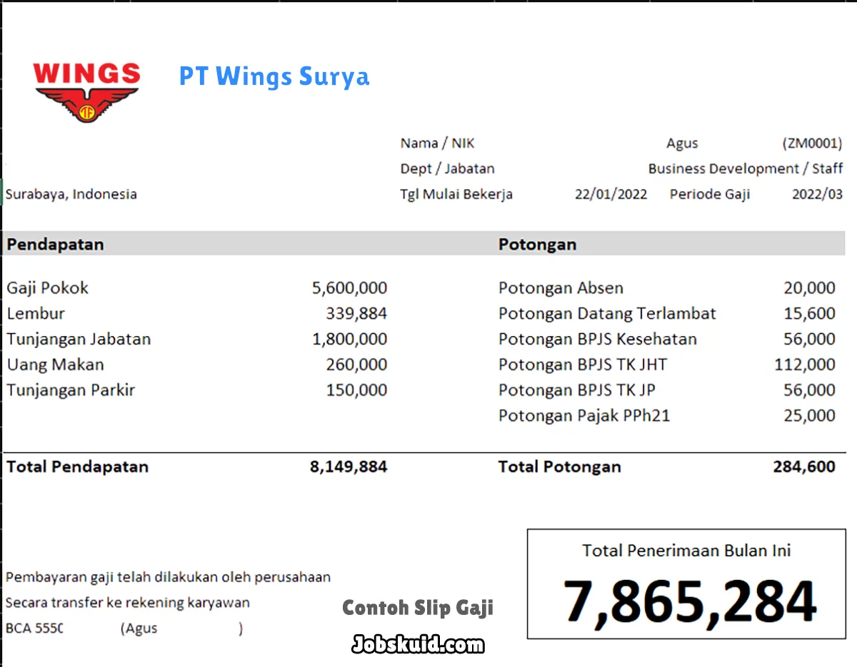 Slip Gaji PT Wings Surya