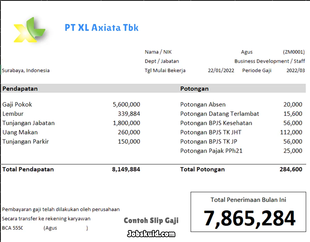 Slip Gaji PT XL Axiata Tbk