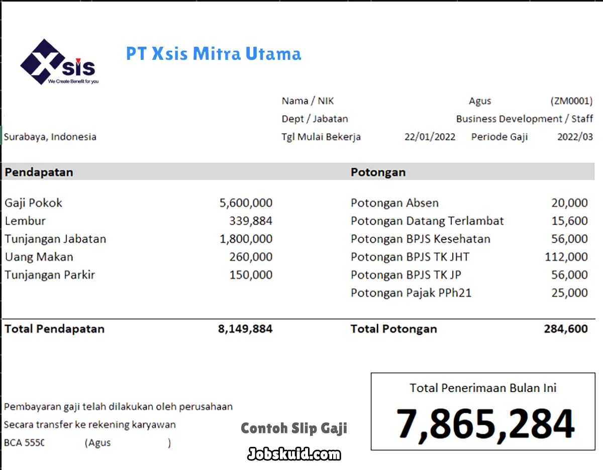 Slip Gaji PT Xsis Mitra Utama