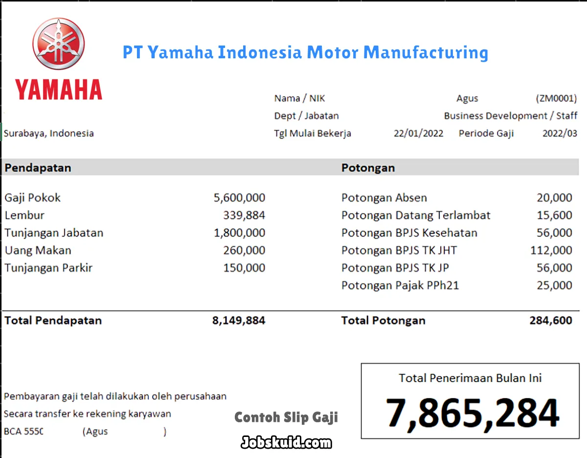 Slip Gaji PT Yamaha Indonesia Motor Manufacturing