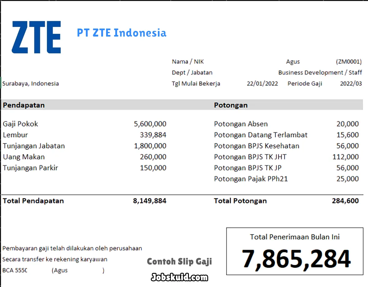 Slip Gaji PT ZTE Indonesia